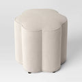 Gepolsterter Fußhocker mit welligem Blumenprofil und Holzrahmen